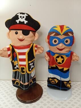 Melissa & Doug Bold Buddies Plush Hand Puppets Set of 2 Pirate Superhero 10"